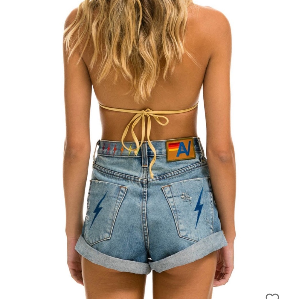 Aviator Nation Hi Rise Rocker Live Free Bolt Jean Shorts Vintage Sz 30